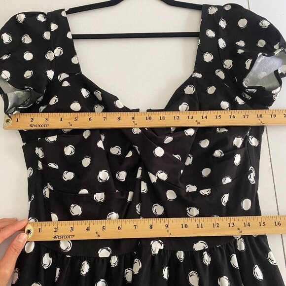 Stop Staring Black Polka Dot Midi Dress Size 16 Short Sleeve Retro Pinup - Picture 9 of 11